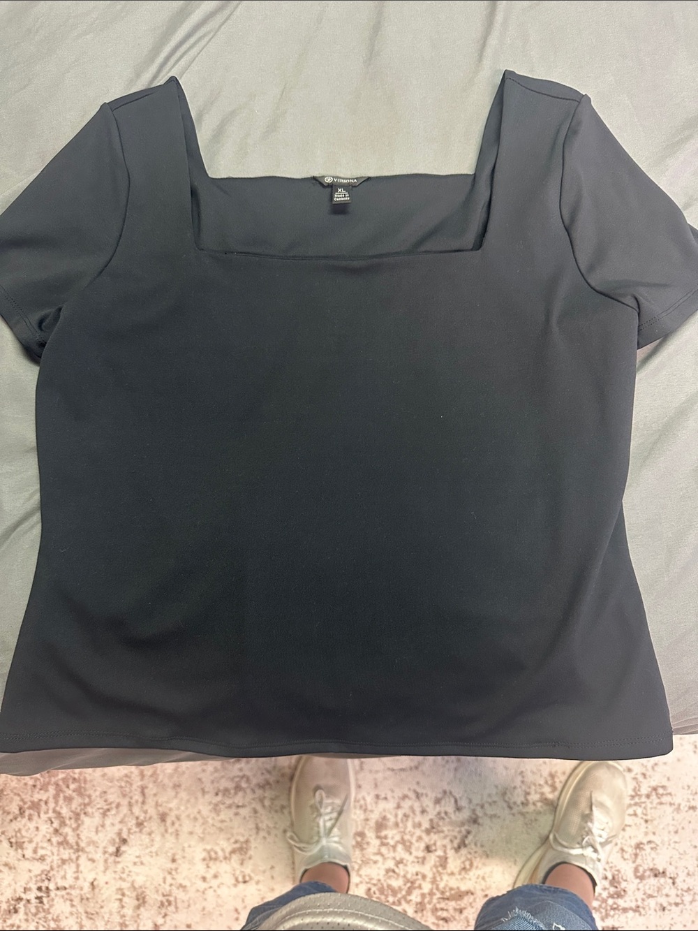 Versona Black Square-Neck Short Sleeve Top